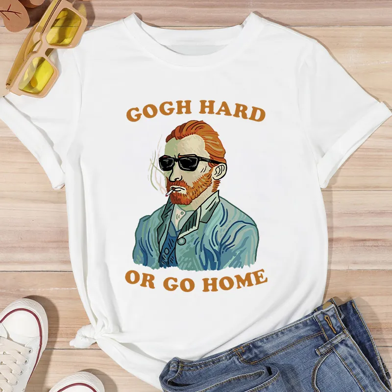 Damen Sommer Top Van Gogh T-Shirt Rundhals Streetwear lockeres Damentop