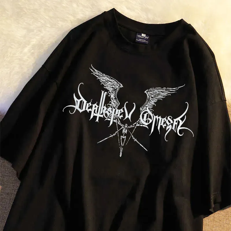 Damen Sommer Top Gothic Punk T-Shirt Rundhals Streetwear lockeres Damentop