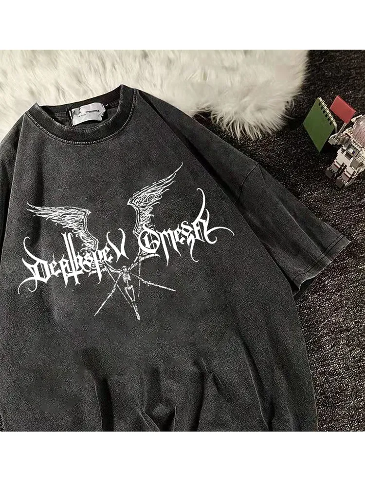 Damen Sommer Top Gothic Punk T-Shirt Rundhals Streetwear lockeres Damentop