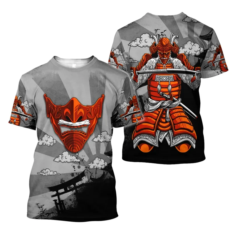Herren Samurai Oversized 3D T-Shirt Rundhals Unisex Sommer Streetwear