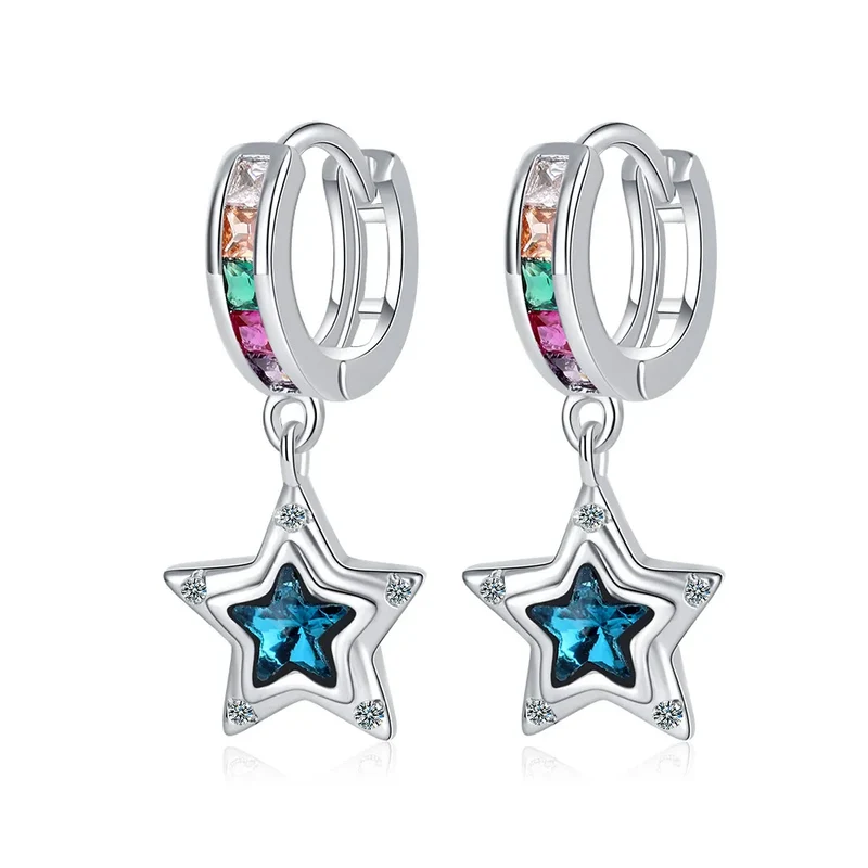 1 Paar Creolen aus 925 sterling Silber Schwarz Ohrringe Zirkonia Ohrstecker