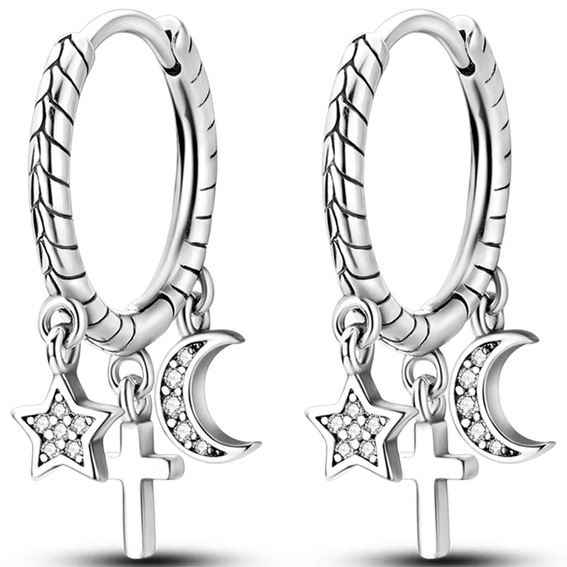 1 Paar Creolen aus 925 sterling Silber Schwarz Ohrringe Zirkonia Ohrstecker