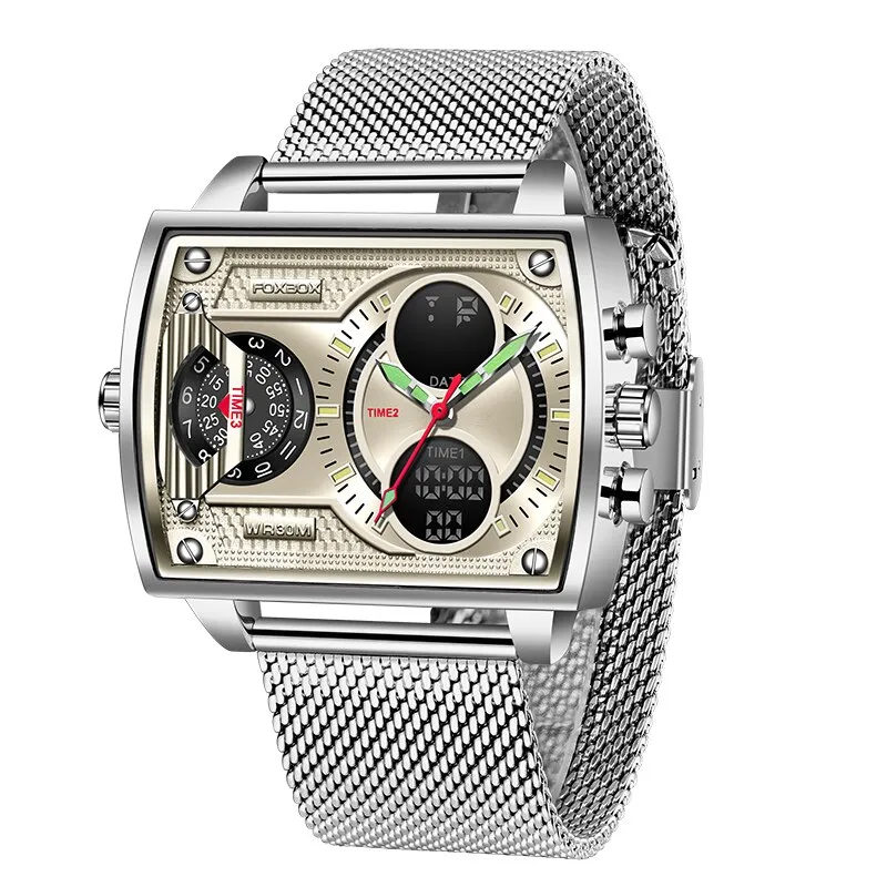Herren Armbanduhr Silber Schwarz Edelstahl Quarzuhr Luxus Chronograph Business