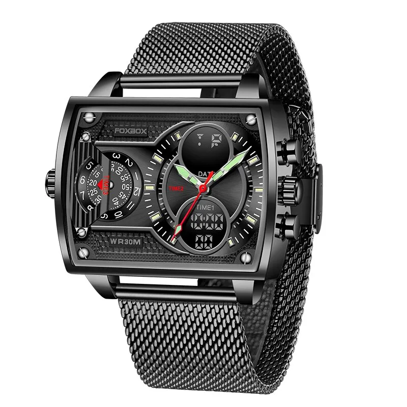 Herren Armbanduhr Silber Schwarz Edelstahl Quarzuhr Luxus Chronograph Business
