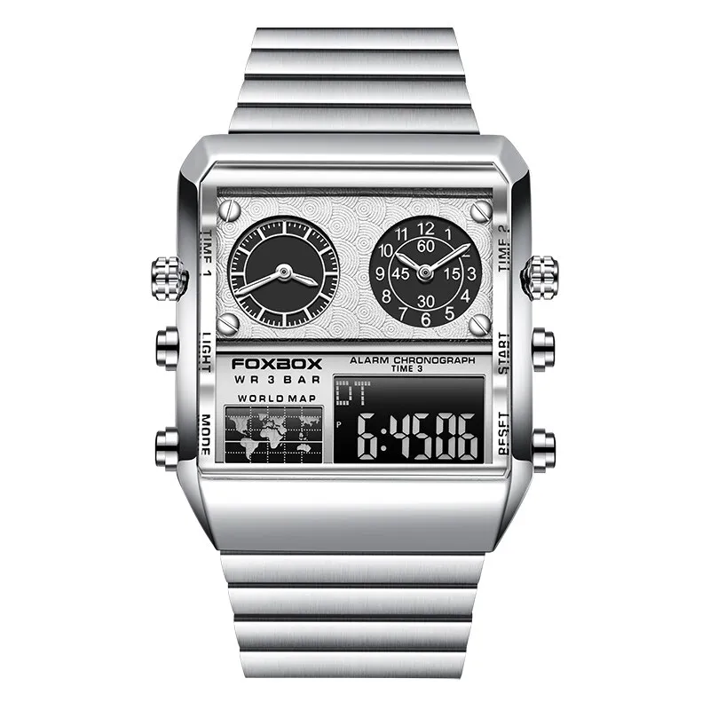 Herren Armbanduhr Silber Schwarz Edelstahl Quarzuhr Luxus Chronograph Business