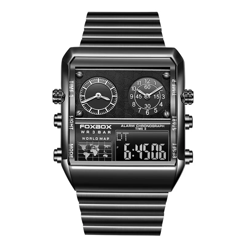 Herren Armbanduhr Silber Schwarz Edelstahl Quarzuhr Luxus Chronograph Business