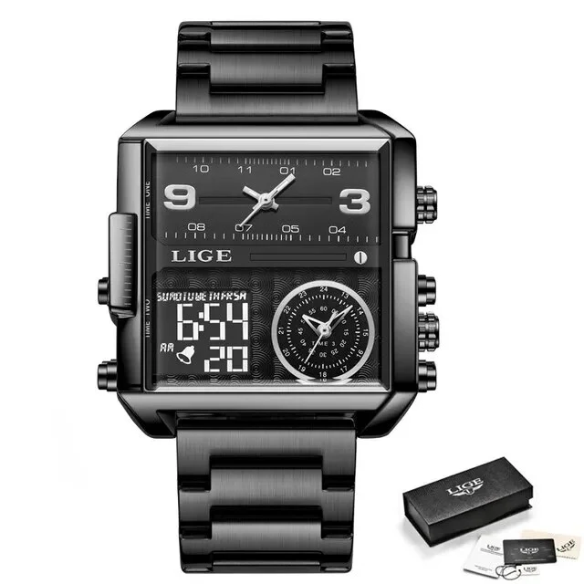 Herren Armbanduhr Silber Schwarz Edelstahl Quarzuhr Luxus Chronograph Business