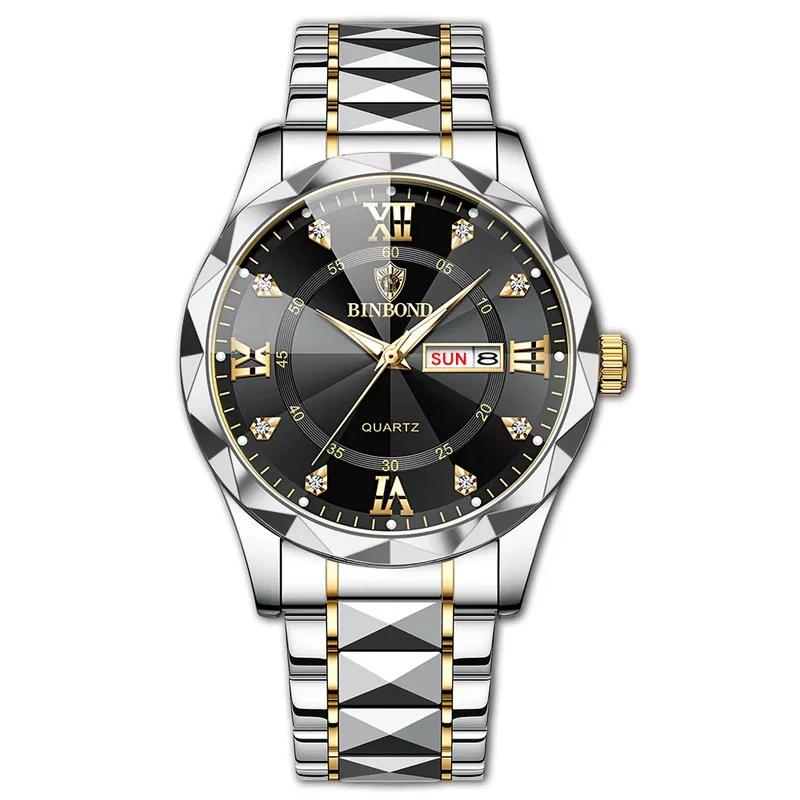 Herren Armbanduhr Silber Schwarz Edelstahl Quarzuhr Luxus Chronograph Business