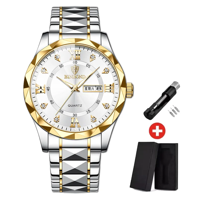 Herren Armbanduhr Silber Schwarz Edelstahl Quarzuhr Luxus Chronograph Business