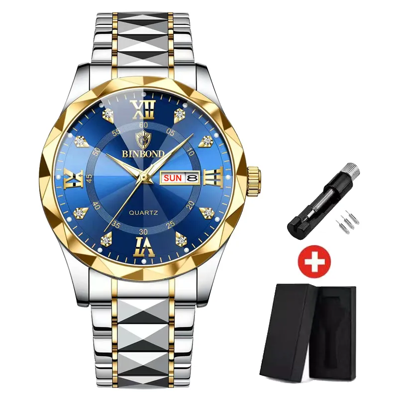 Herren Armbanduhr Silber Schwarz Edelstahl Quarzuhr Luxus Chronograph Business