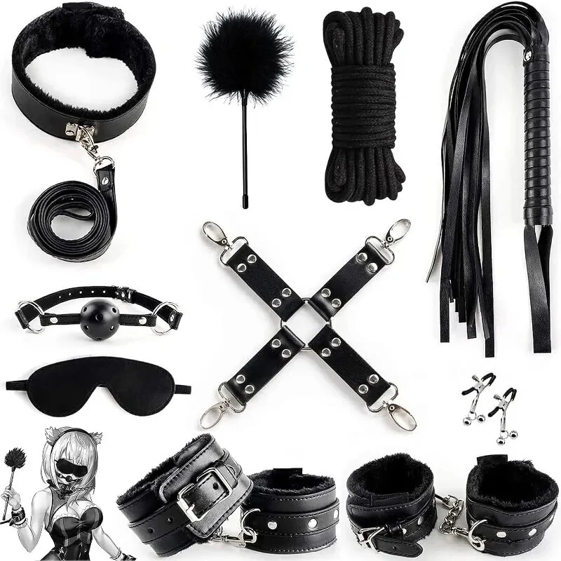 10Stk BDSM Bondage Set Fesselset SM Peitsche Halsband Handschellen Sexspielzeug