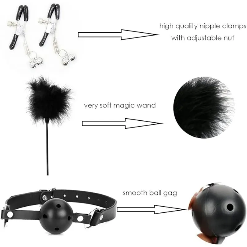 10Stk BDSM Bondage Set Fesselset SM Peitsche Halsband Handschellen Sexspielzeug