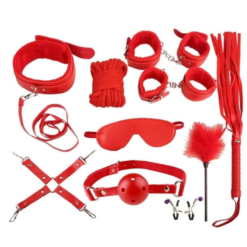 10Stk BDSM Bondage Set Fesselset SM Peitsche Halsband Handschellen Sexspielzeug