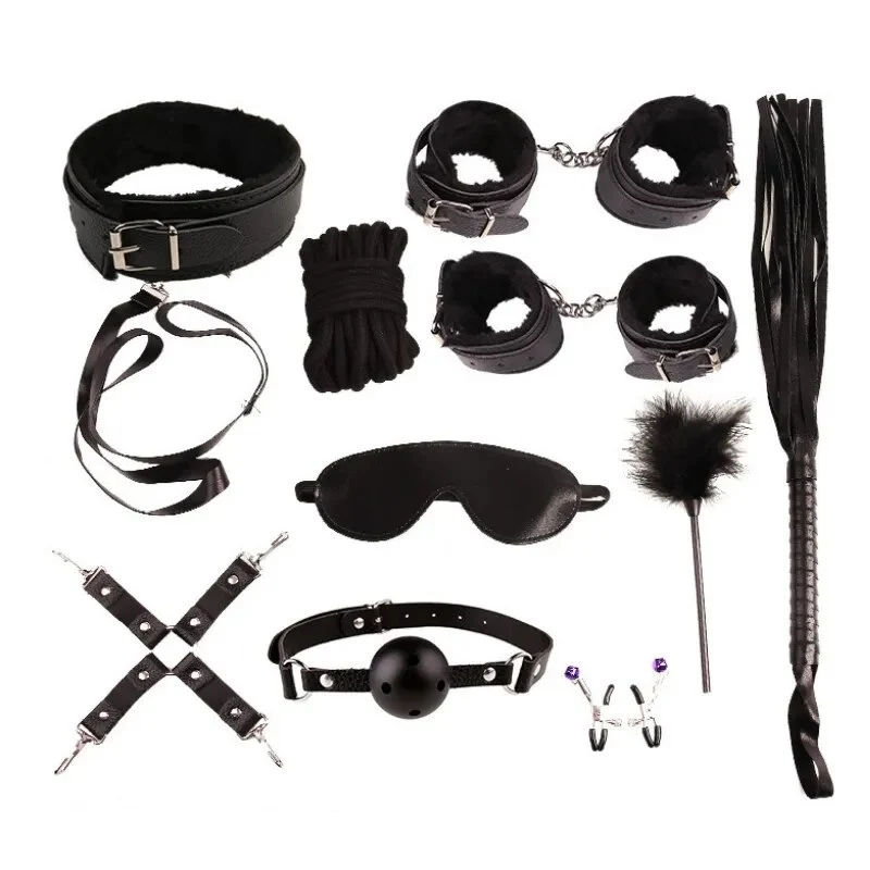 10Stk BDSM Bondage Set Fesselset SM Peitsche Halsband Handschellen Sexspielzeug