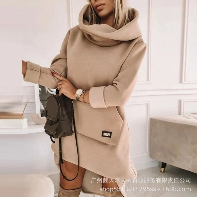 Damen Kapuzenpullover Minikleid Hoodie Sweatshirt Longtops Tunika Jumper Kleid