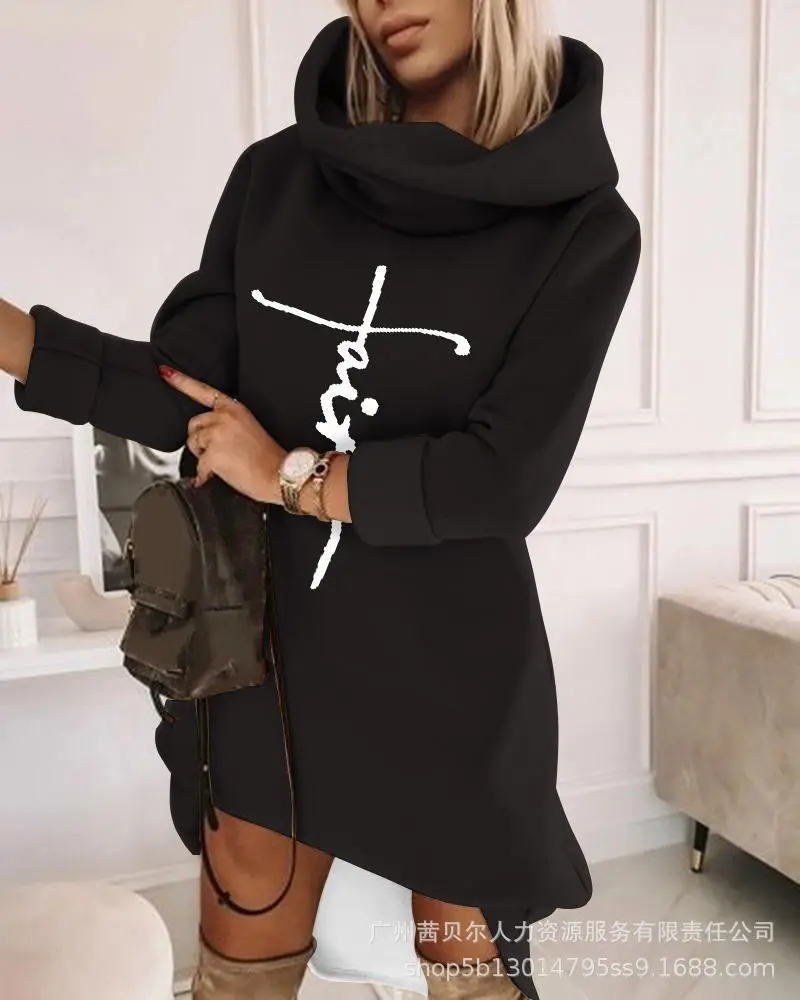 Damen Kapuzenpullover Minikleid Hoodie Sweatshirt Longtops Tunika Jumper Kleid