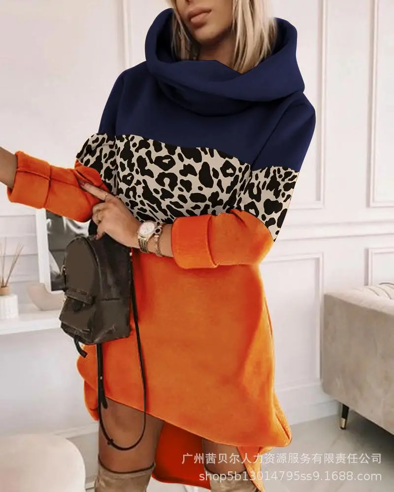 Damen Kapuzenpullover Minikleid Hoodie Sweatshirt Longtops Tunika Jumper Kleid