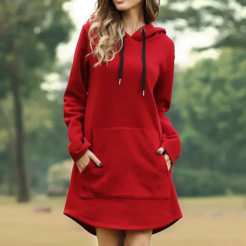 Damen Kapuzenpullover Minikleid Hoodie Sweatshirt Longtops Tunika Jumper Kleid