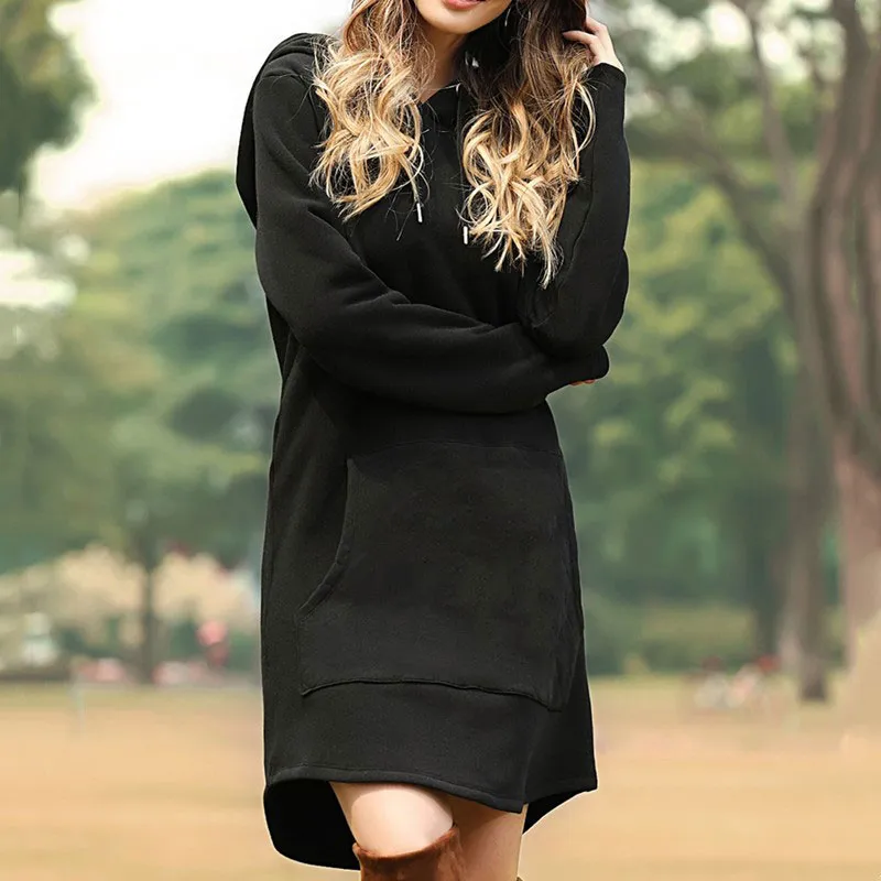 Damen Kapuzenpullover Minikleid Hoodie Sweatshirt Longtops Tunika Jumper Kleid