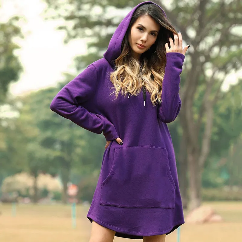 Damen Kapuzenpullover Minikleid Hoodie Sweatshirt Longtops Tunika Jumper Kleid