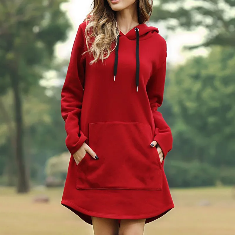 Damen Kapuzenpullover Minikleid Hoodie Sweatshirt Longtops Tunika Jumper Kleid