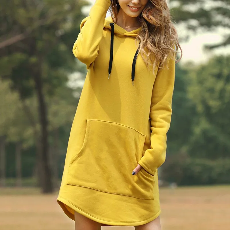 Damen Kapuzenpullover Minikleid Hoodie Sweatshirt Longtops Tunika Jumper Kleid