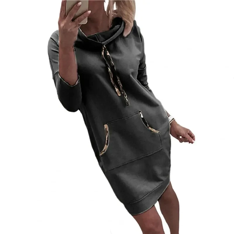 Damen Kapuzenpullover Minikleid Hoodie Sweatshirt Longtops Tunika Jumper Kleid