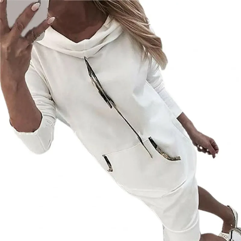 Damen Kapuzenpullover Minikleid Hoodie Sweatshirt Longtops Tunika Jumper Kleid