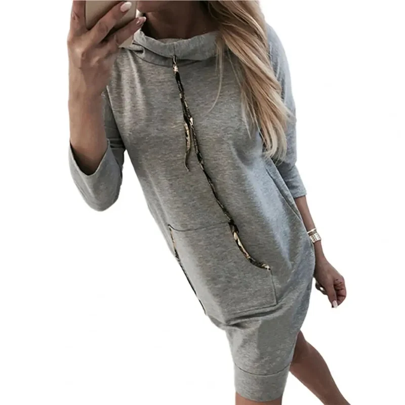 Damen Kapuzenpullover Minikleid Hoodie Sweatshirt Longtops Tunika Jumper Kleid