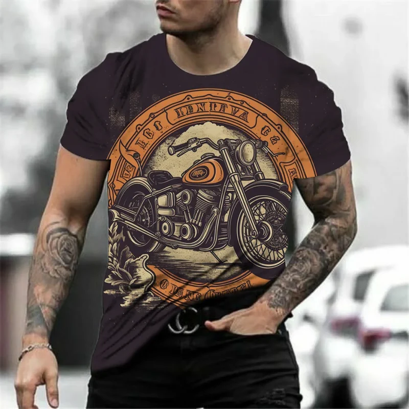Herren Fashion Vintage 3D T-Shirt Rundhals Unisex Sommer Streetwear Motorsport