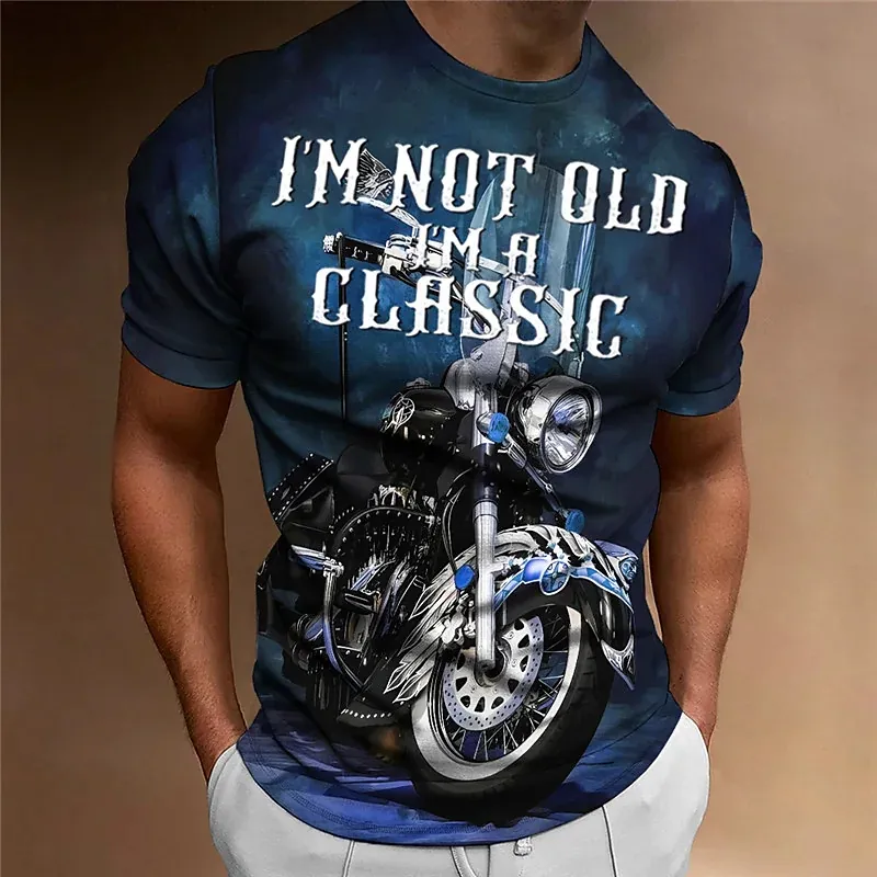 Herren Fashion Vintage 3D T-Shirt Rundhals Unisex Sommer Streetwear Motorsport