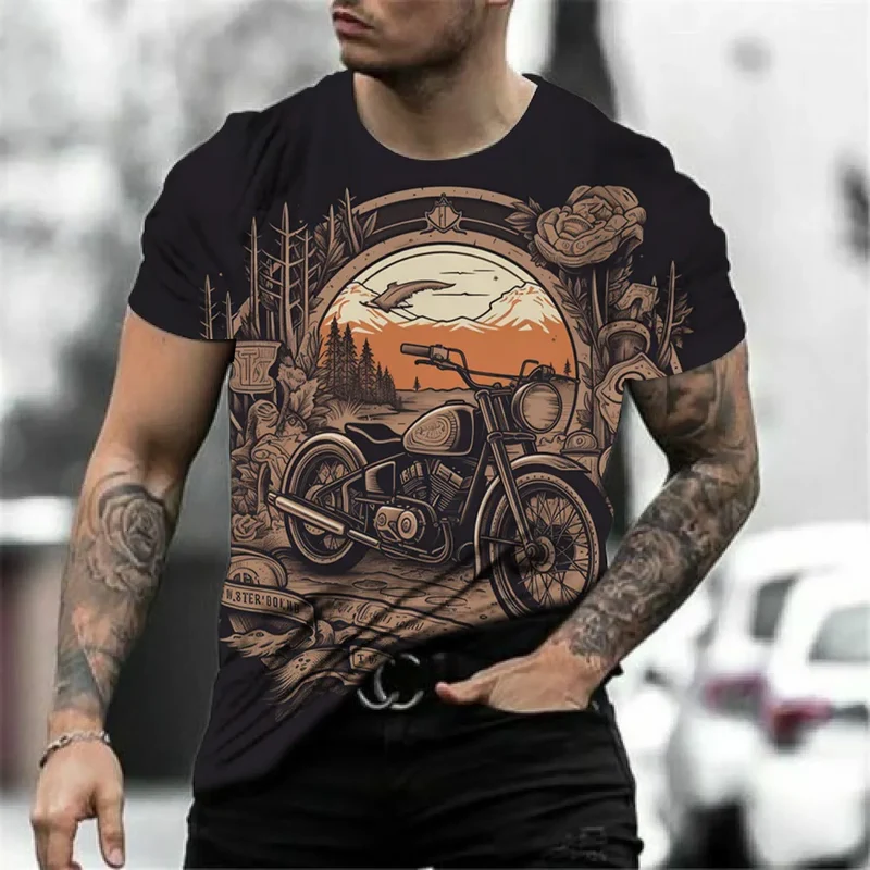 Herren Fashion Vintage 3D T-Shirt Rundhals Unisex Sommer Streetwear Motorsport
