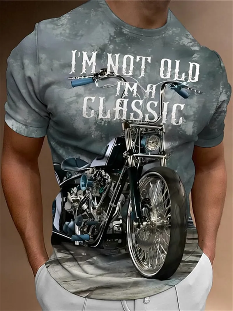 Herren Fashion Vintage 3D T-Shirt Rundhals Unisex Sommer Streetwear Motorsport