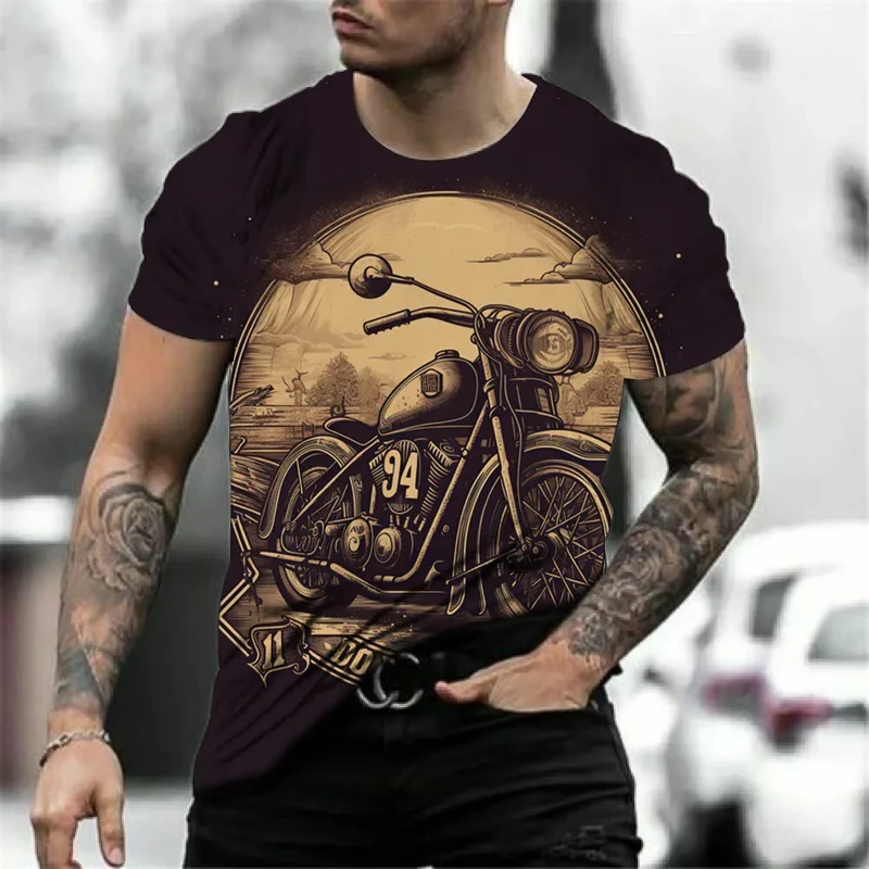 Herren Fashion Vintage 3D T-Shirt Rundhals Unisex Sommer Streetwear Motorsport