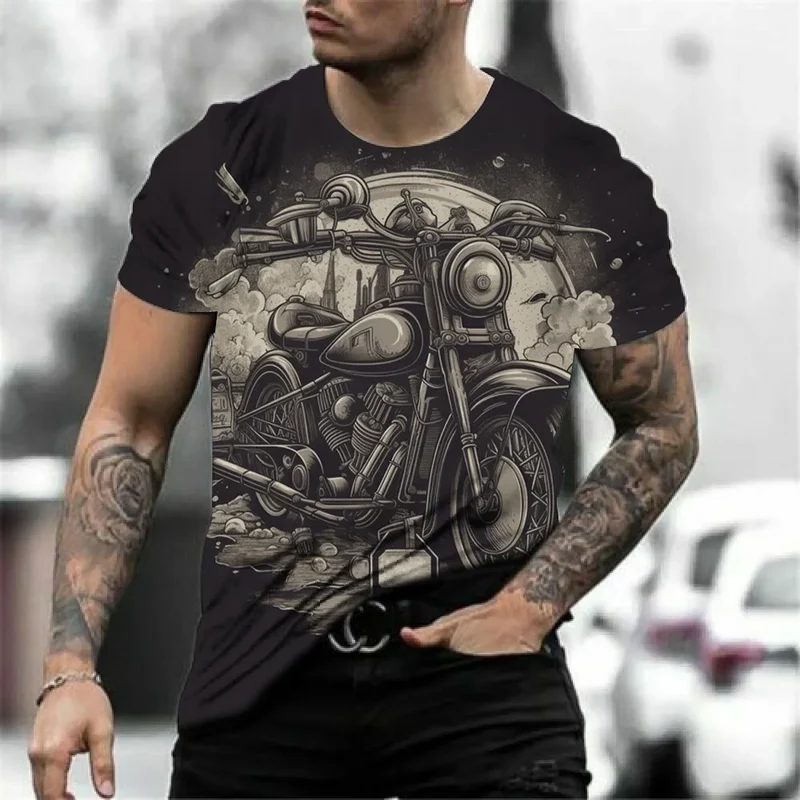 Herren Fashion Vintage 3D T-Shirt Rundhals Unisex Sommer Streetwear Motorsport