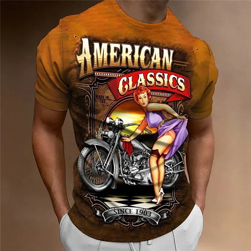 Herren Fashion Vintage 3D T-Shirt Rundhals Unisex Sommer Streetwear Motorsport