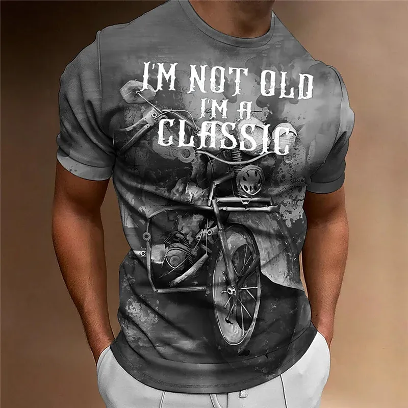 Herren Fashion Vintage 3D T-Shirt Rundhals Unisex Sommer Streetwear Motorsport