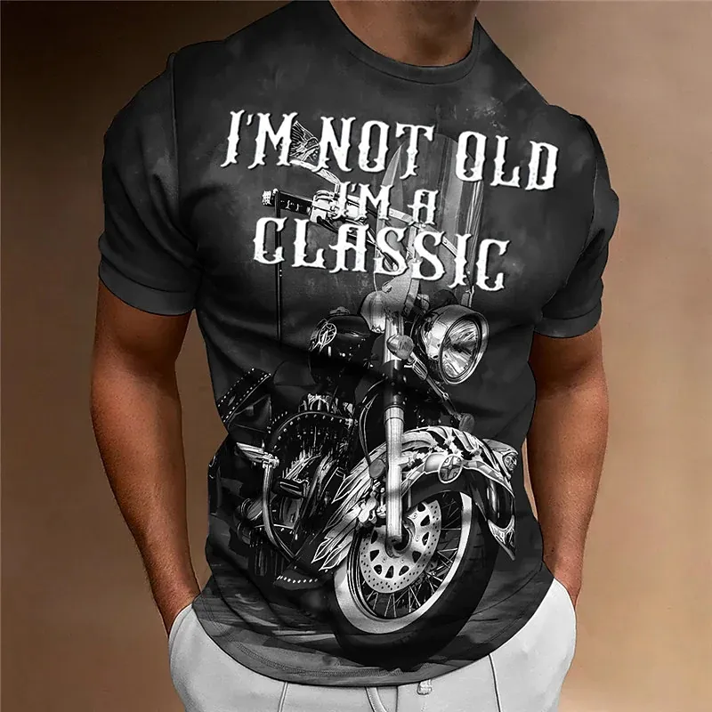 Herren Fashion Vintage 3D T-Shirt Rundhals Unisex Sommer Streetwear Motorsport