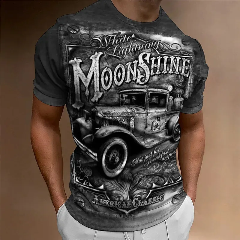 Herren Fashion Vintage 3D T-Shirt Rundhals Unisex Sommer Streetwear Motorsport