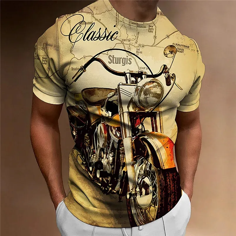 Herren Fashion Vintage 3D T-Shirt Rundhals Unisex Sommer Streetwear Motorsport