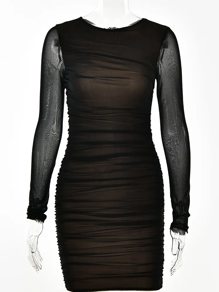 Frauen Kleid durchsichtiges gestrickte elegantes figurbetontes Sexy Minikleid