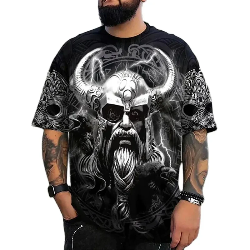 Herren Fashion Vintage 3D T-Shirt Rundhals Unisex Sommer Vikings Streetwear