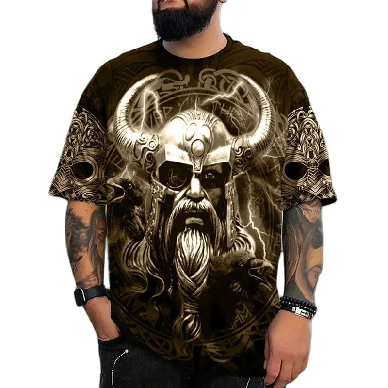 Herren Fashion Vintage 3D T-Shirt Rundhals Unisex Sommer Vikings Streetwear