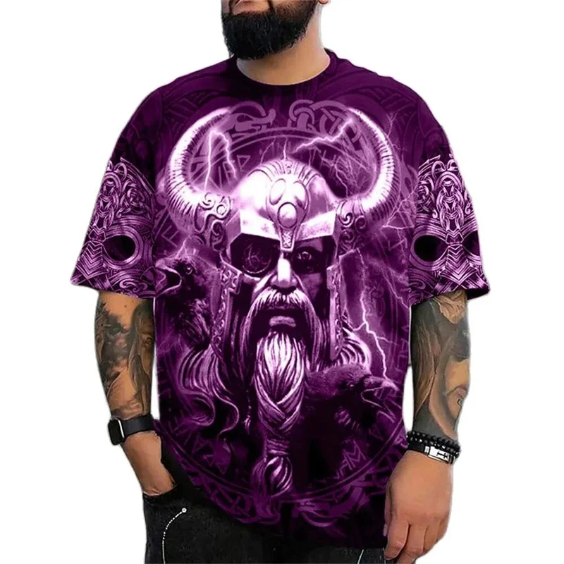 Herren Fashion Vintage 3D T-Shirt Rundhals Unisex Sommer Vikings Streetwear