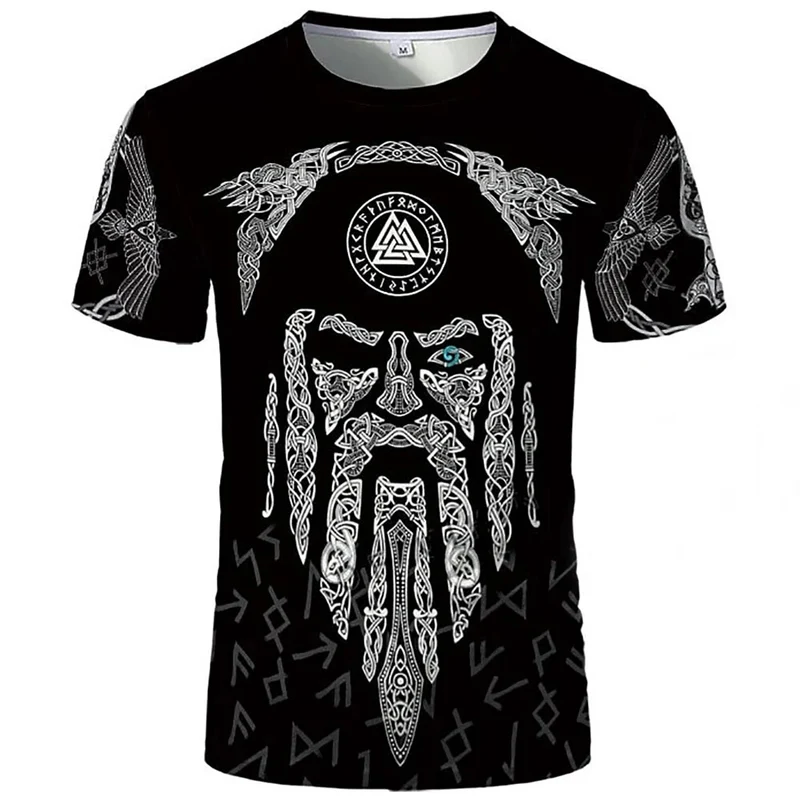 Herren Fashion Vintage 3D T-Shirt Rundhals Unisex Sommer Vikings Streetwear