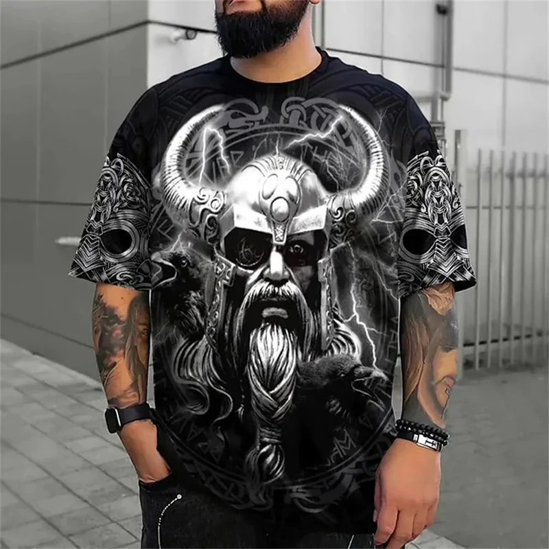 Herren Fashion Vintage 3D T-Shirt Rundhals Unisex Sommer Vikings Streetwear