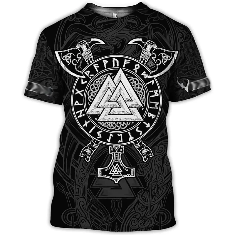 Herren Fashion Vintage 3D T-Shirt Rundhals Unisex Sommer Vikings Streetwear