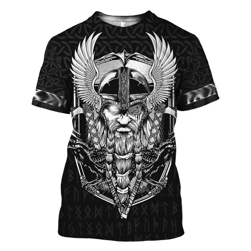 Herren Fashion Vintage 3D T-Shirt Rundhals Unisex Sommer Vikings Streetwear