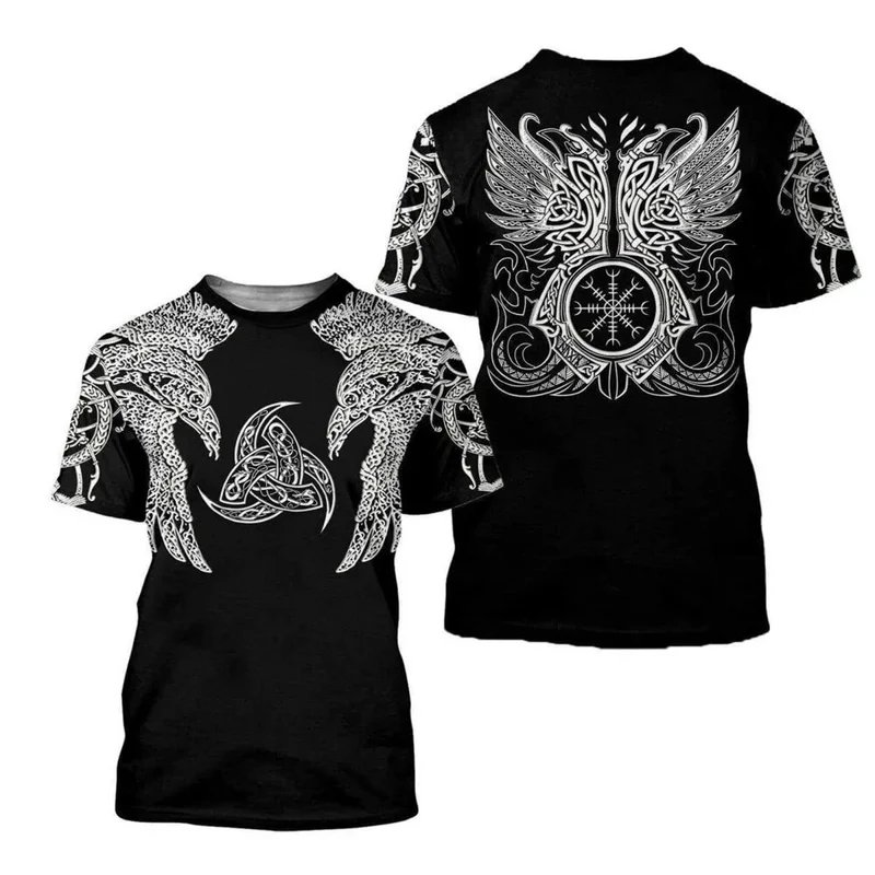 Herren Fashion Vintage 3D T-Shirt Rundhals Unisex Sommer Vikings Streetwear