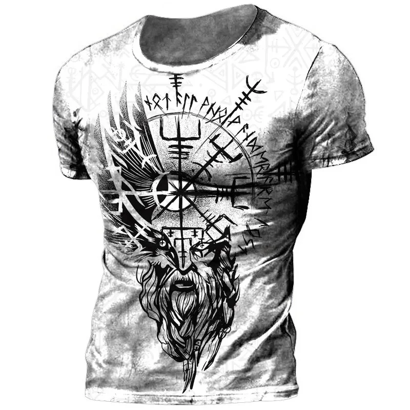 Herren Fashion Vintage 3D T-Shirt Rundhals Unisex Sommer Vikings Streetwear